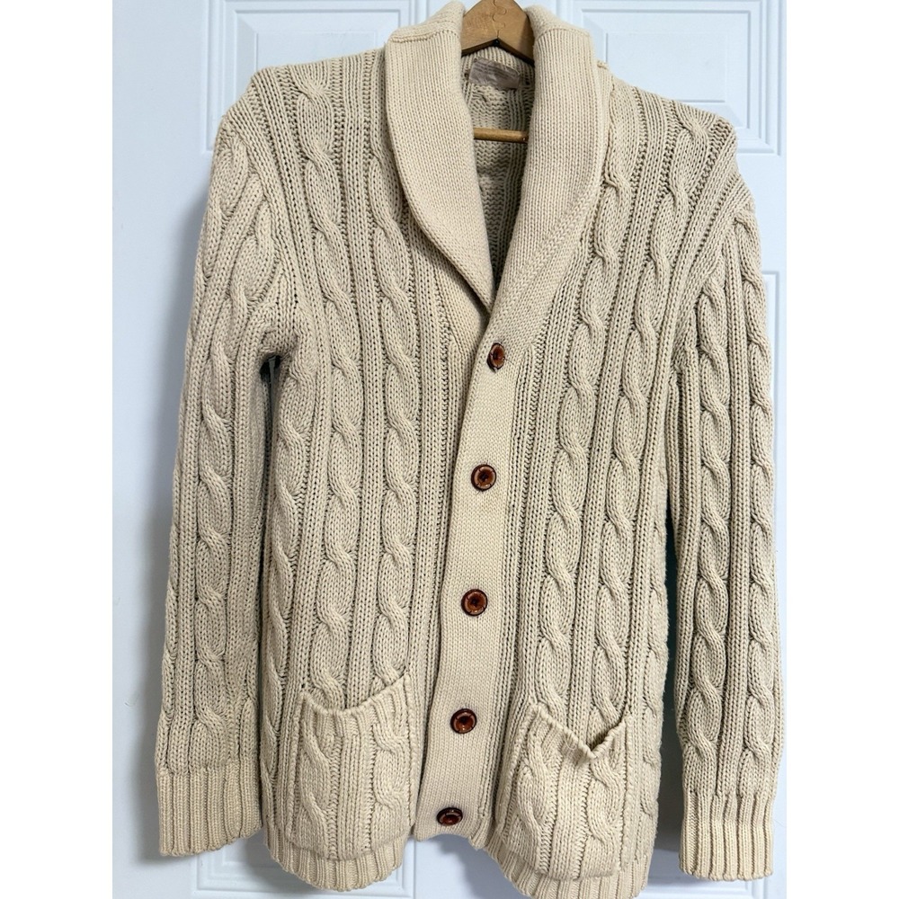 Montgomery Wards Men's Cable Knit Vintage‎ Cardigan Sweater Beige Cottagecore